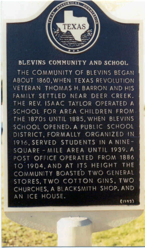 Blevins Community and School, Falls County, TXGenWeb